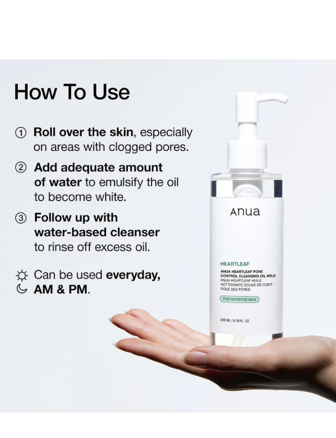 Second image of Anua Heartleaf Pore Cleansing Oil Mild 200ml (For sensitive skin)