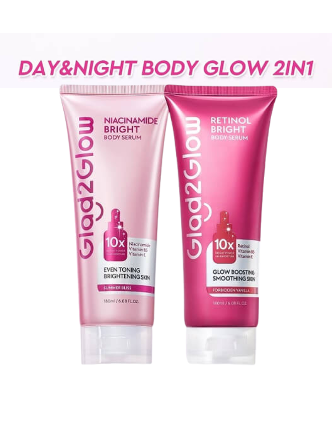 GLAD2GLOW BODY SERUM COLLECTION – RETINOL BRIGHT BODY SERUM 180ML (DAY/NIGHT COMBO)