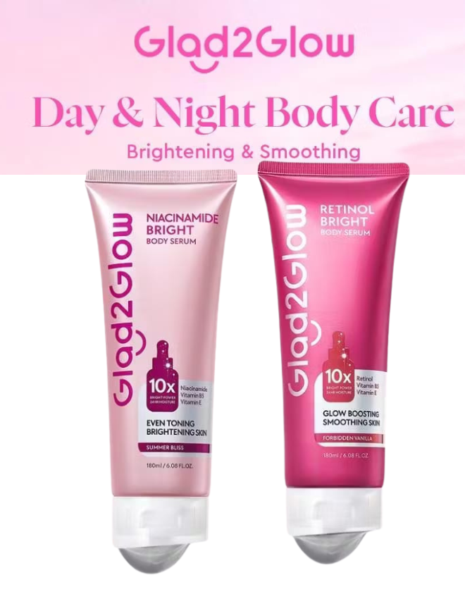 GLAD2GLOW BODY SERUM COLLECTION – RETINOL BRIGHT BODY SERUM 300ML (DAY/NIGHT COMBO)